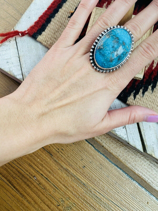 Navajo Kingman Turquoise & Sterling Silver Statement Ring Size 9 Signed - Culture Kraze Marketplace.com