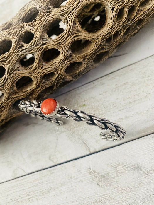 Navajo Sterling Cuff & Red Spiny Twisted Cuff Bracelet