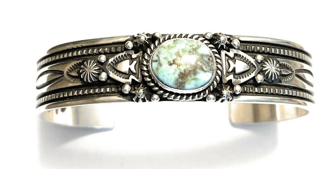 Navajo Golden Hills Turquoise Sterling Silver Bracelet Cuff By Artist Piasso