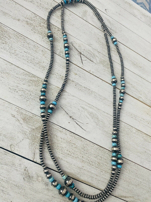 Navajo Turquoise & Sterling Silver Pearl Beaded 60 Inch Necklace - Culture Kraze Marketplace.com