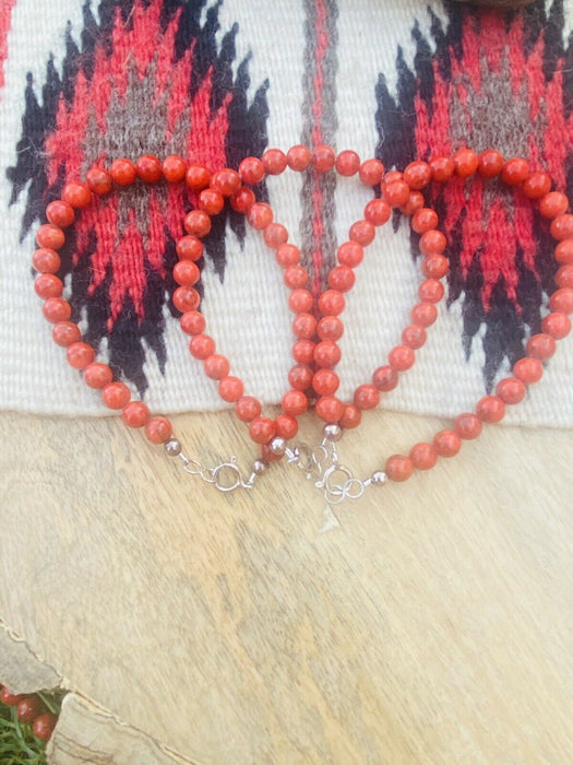 Navajo Apple Coral & Sterling Silver Beaded Bracelet