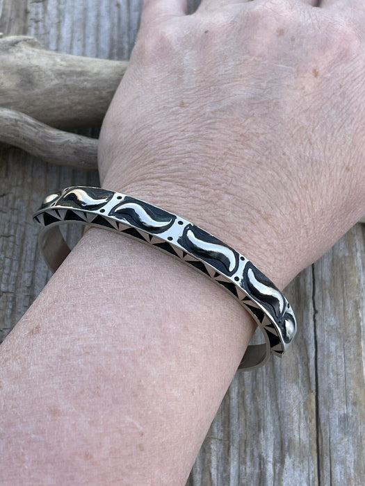 Leander Tahe Hand Stamped Sterling Navajo Bracelet Signed