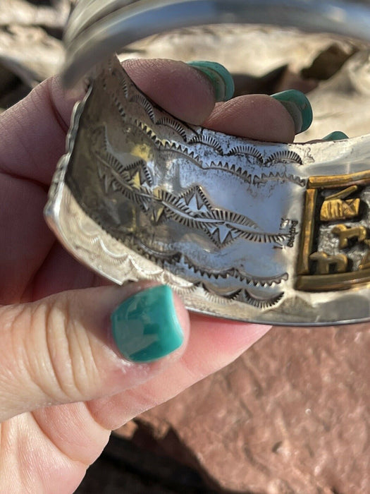 Vintage Navajo Sterling Silver & Kingman Turquoise Non Working Watch Bracelet
