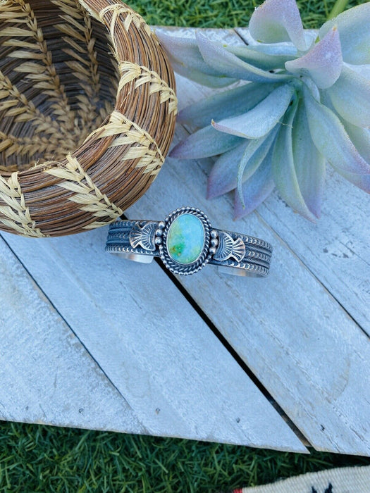 Beautiful Navajo Sterling Silver & Sonoran Mountain Turquoise Cuff Bracelet