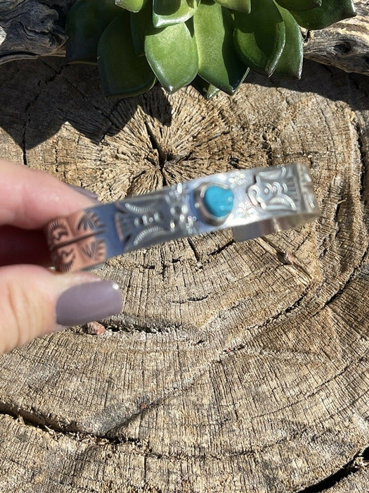 Sterling Silver Navajo Stamped Turquoise Thunderbird Cuff W.Begay