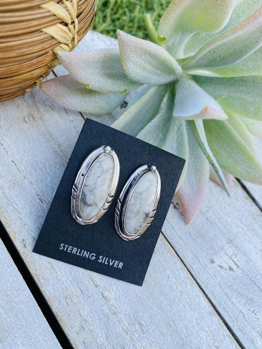 Navajo White Buffalo And Sterling Silver Post Earrings Signed - Culture Kraze Marketplace.com