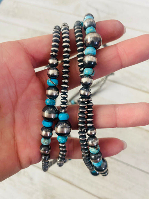 Navajo Turquoise & Sterling Silver Pearl Beaded 60 Inch Necklace - Culture Kraze Marketplace.com