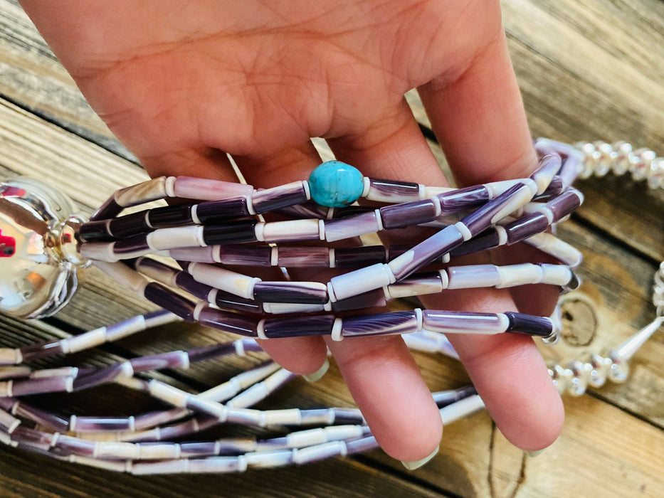 Navajo Sterling Silver, Purple Spiny & Turquoise Beaded Necklace