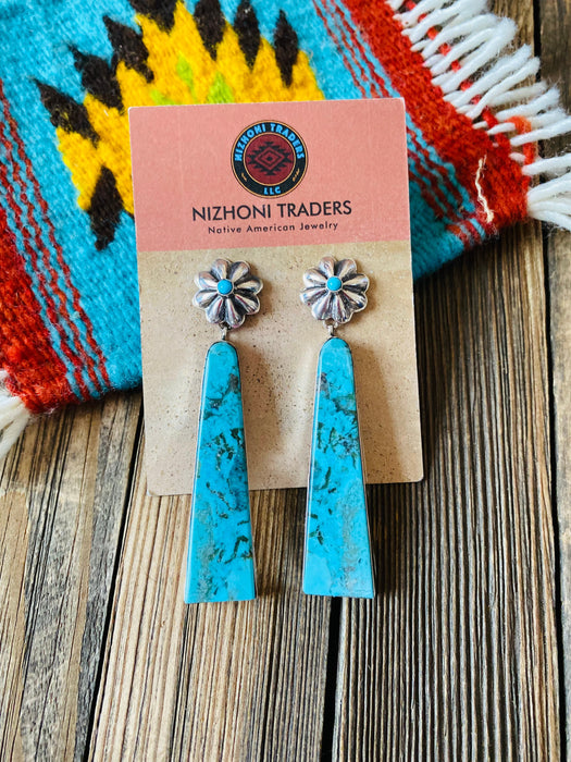 Navajo Sterling Silver & Turquoise Slab Concho Dangle Earrings - Culture Kraze Marketplace.com