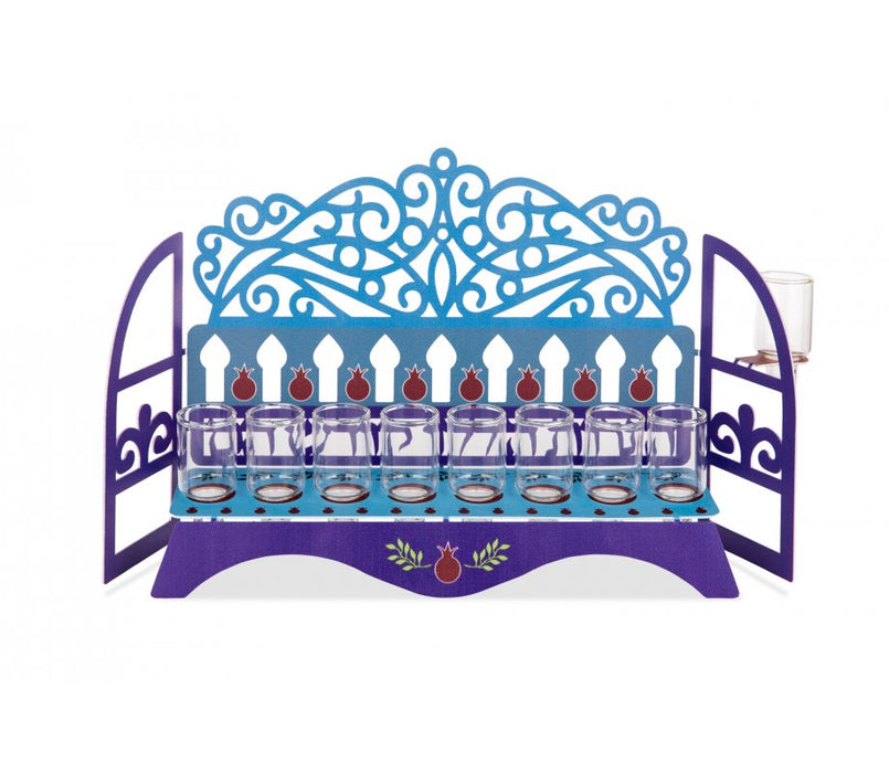 Dorit Judaica Window Chanukah Menorah with Swirls and Pomegranates - For Oil - Culture Kraze Marketplace.com