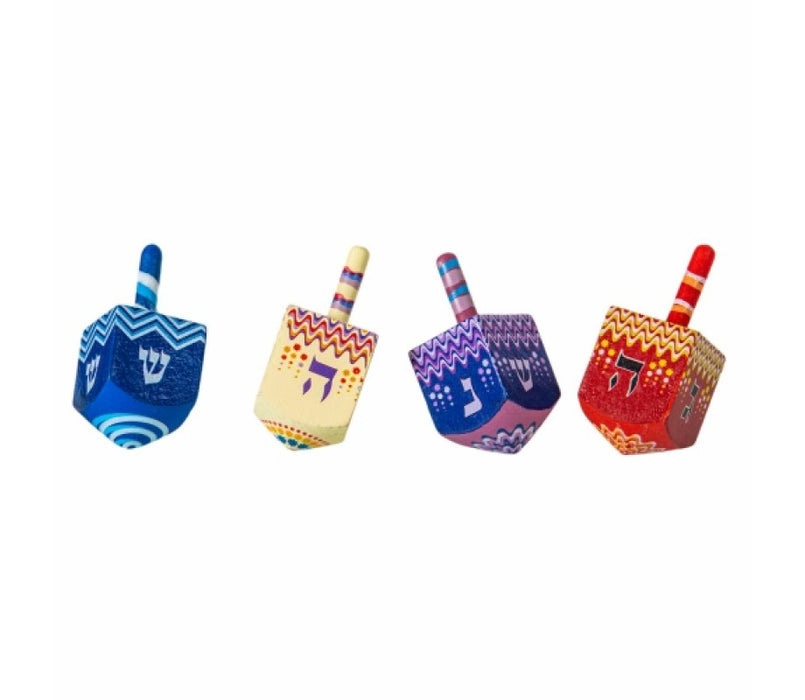 Colorful Wood Dreidel with Lively Design - Nes Gadol Haya Sham - Culture Kraze Marketplace.com