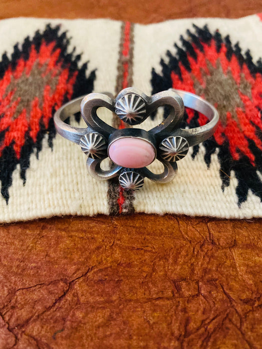 Navajo Queen Pink Conch Shell & Sterling Silver Cuff Bracelet By Chimney Butte