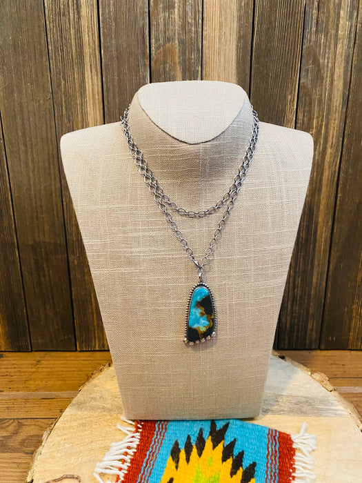 Navajo Sterling Silver & Royston Turquoise Chain Necklace