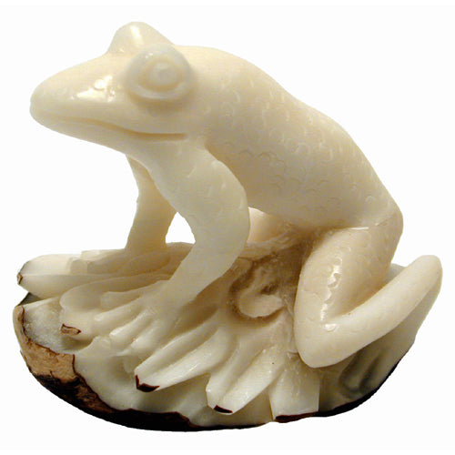 <center>Tagua Tree Frog Figurine Carved by Artisans of Ecuador </br> Measures: 2-1/4" high x 1-1/2" wide x 1-3/4" deep </center>