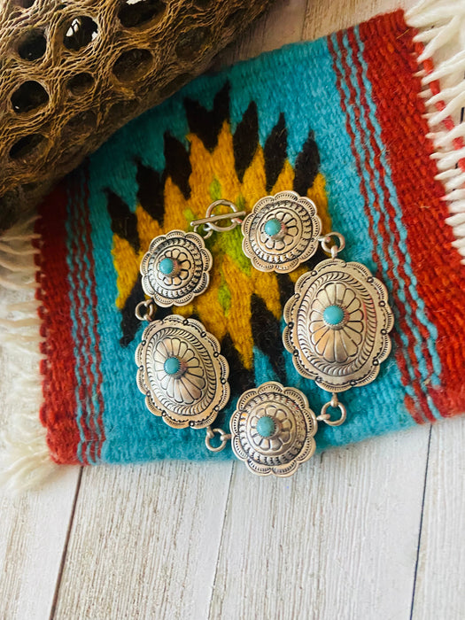 Navajo Turquoise & Sterling Silver Concho Link Bracelet