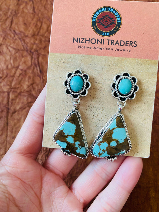 Navajo Number 8 Turquoise & Sterling Silver Flower Dangle Earrings - Culture Kraze Marketplace.com