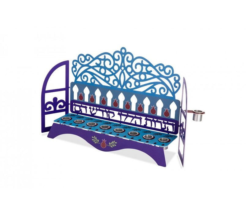 Dorit Judaica Window Menorah, Decorative Swirls and Pomegranates - For Candles - Culture Kraze Marketplace.com