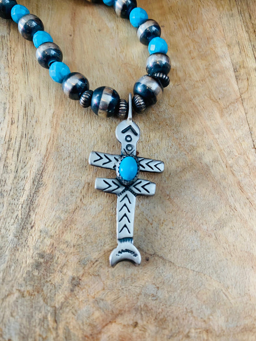 Sterling Silver Navajo Pearl & Turquoise Beaded Cross Necklace - Culture Kraze Marketplace.com