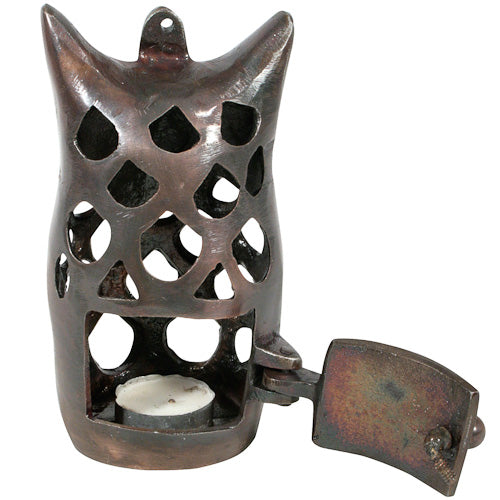 <center>Recycled Metal Owl Luminary </br>Crafted by Artisans in India </br>Fits various t-lights and candels</center>