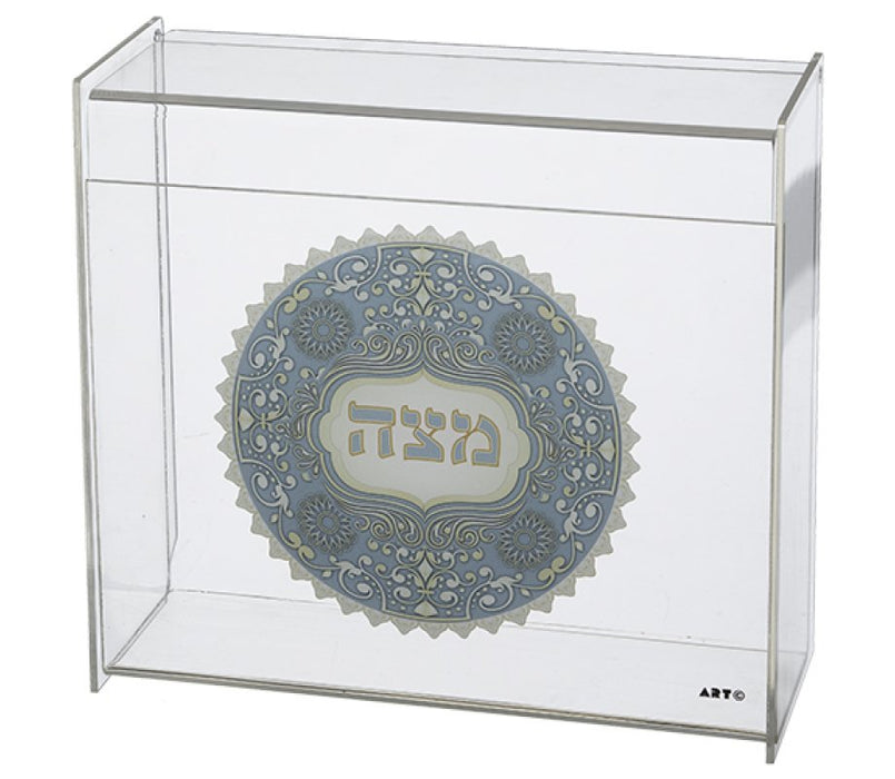 Decorative Lucite Matzah Stand and Box with Lid - Blue Mandala Design - Culture Kraze Marketplace.com