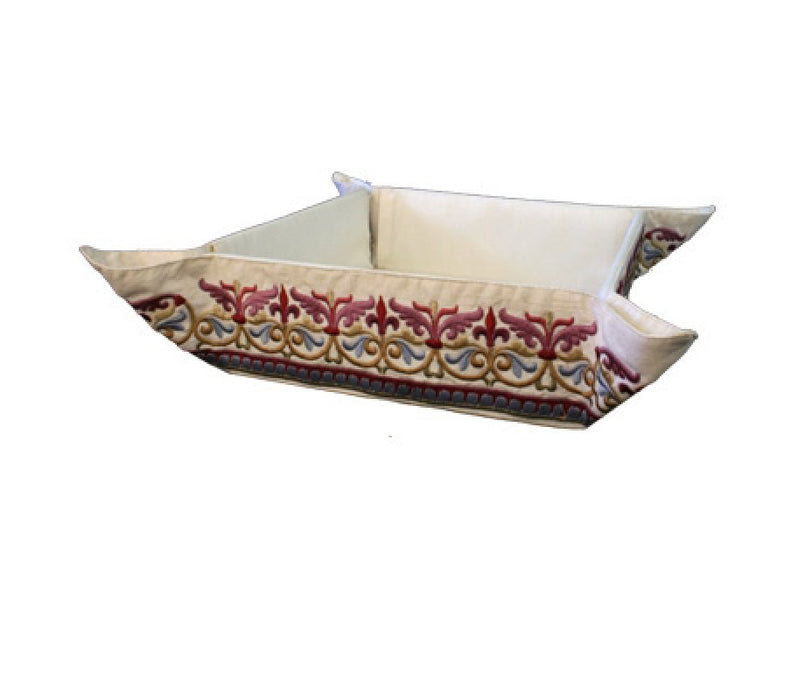 Yair Emanuel Embroidered Silk Matzah or Bread Basket - Curving Leaves - Culture Kraze Marketplace.com