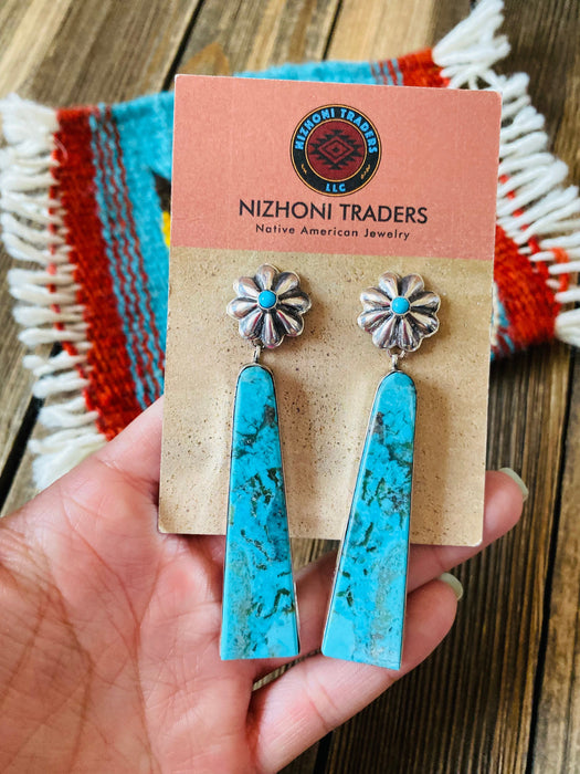 Navajo Sterling Silver & Turquoise Slab Concho Dangle Earrings - Culture Kraze Marketplace.com