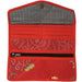 <center>Red Tone Patchwork Clutch </br>Crafted by Artisans in India </br>Measures 3-1/2” x 8-1/2” when closed</center>