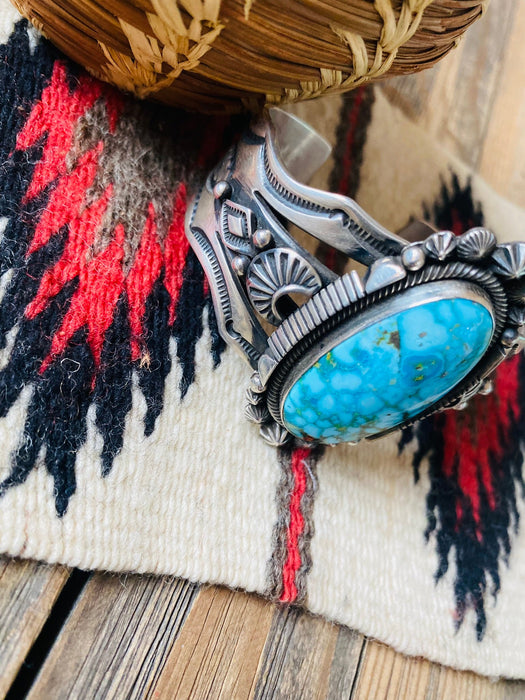 Navajo Kingman Web Turquoise & Sterling Silver Cuff Bracelet By Aaron Toadlena