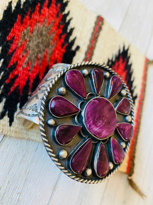 Beautiful Navajo Sterling Silver & Purple Spiny Cuff Bracelet Signed