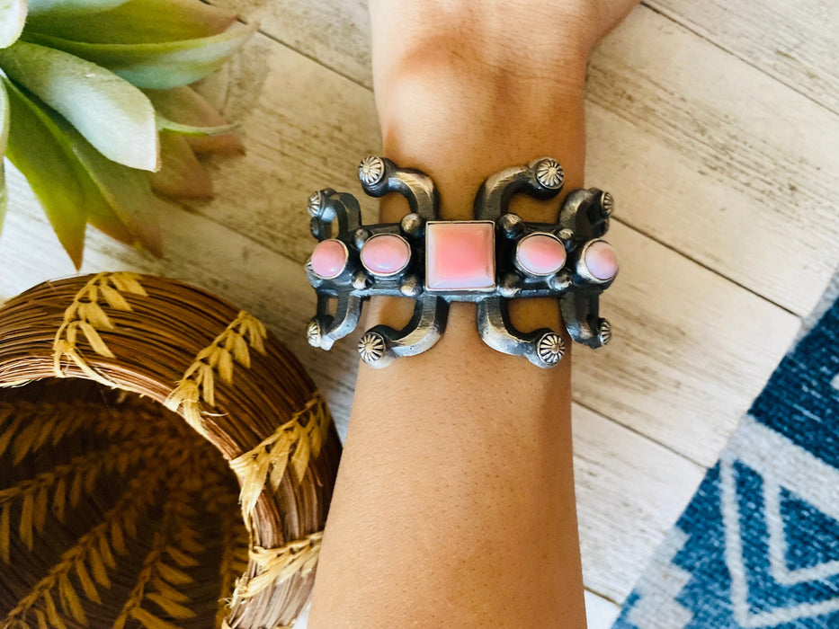 Navajo Queen Pink Conch Shell & Sterling Silver Cuff Bracelet by Chimney Butte