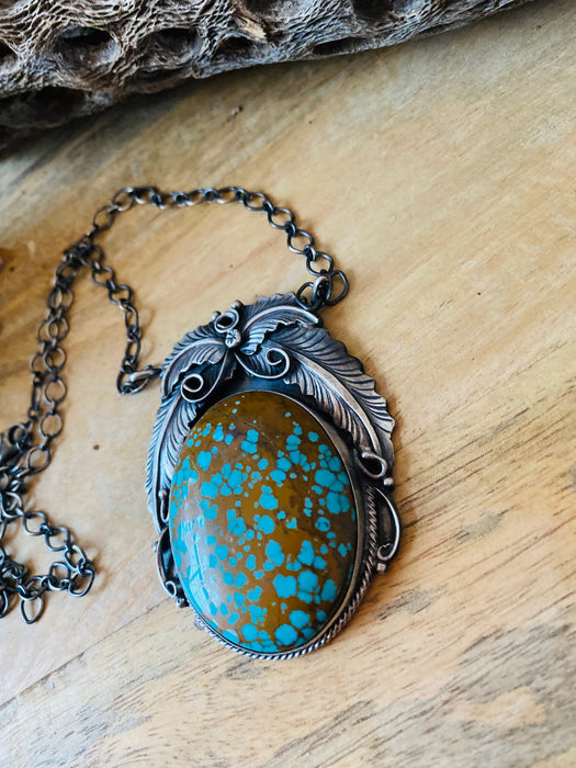 Navajo Sterling Silver & Number 8 Turquoise Necklace