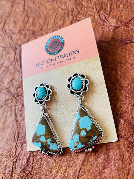 Navajo Number 8 Turquoise & Sterling Silver Flower Dangle Earrings - Culture Kraze Marketplace.com