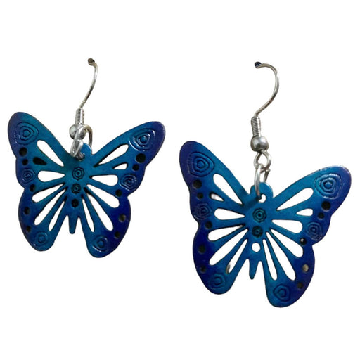 <center>Blue Butterfly Gourd Earrings w/ Hooks</br>Measures 1" tall x 1" wide</br>Handmade in Colombia</center>