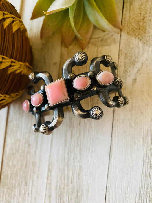 Navajo Queen Pink Conch Shell & Sterling Silver Cuff Bracelet by Chimney Butte