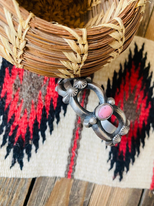 Navajo Queen Pink Conch Shell & Sterling Silver Cuff Bracelet By Chimney Butte