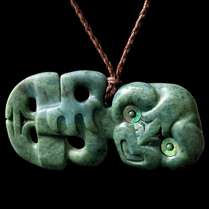 Dark Jade Hei Tiki with Paua Karu by Tim Steel - Culture Kraze Marketplace.com