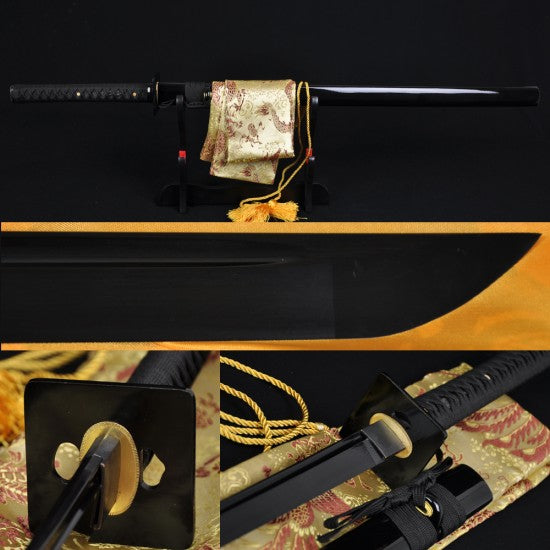 JAPANESE NINJA SWORD BLACK Blade Oil Quenched FULL TANG BLADE - Culture Kraze Marketplace.com