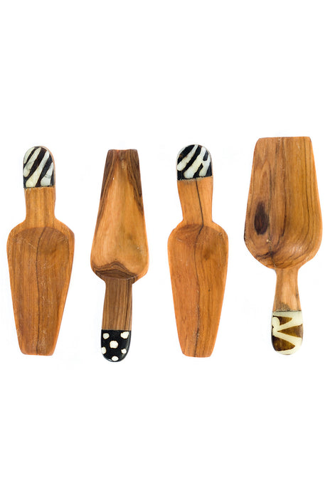 Set of 4 Slender Wild Olive Wood Spice Scoops - Culture Kraze Marketplace.com