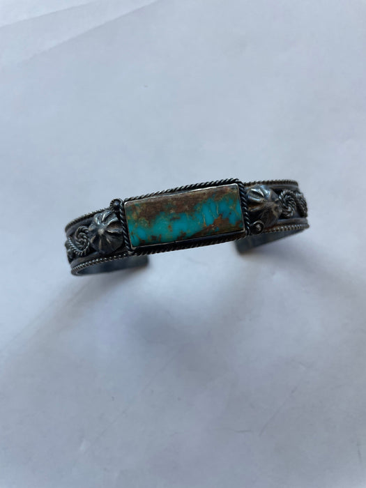 Navajo Turquoise & Sterling Silver Cuff Bracelet Signed Jacquline Silver