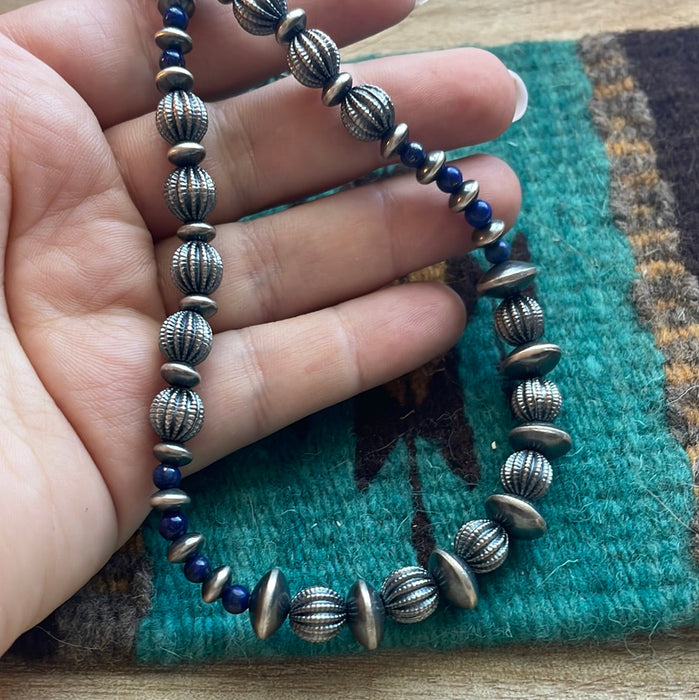 Handmade Sterling Silver & Lapis Beaded Necklace