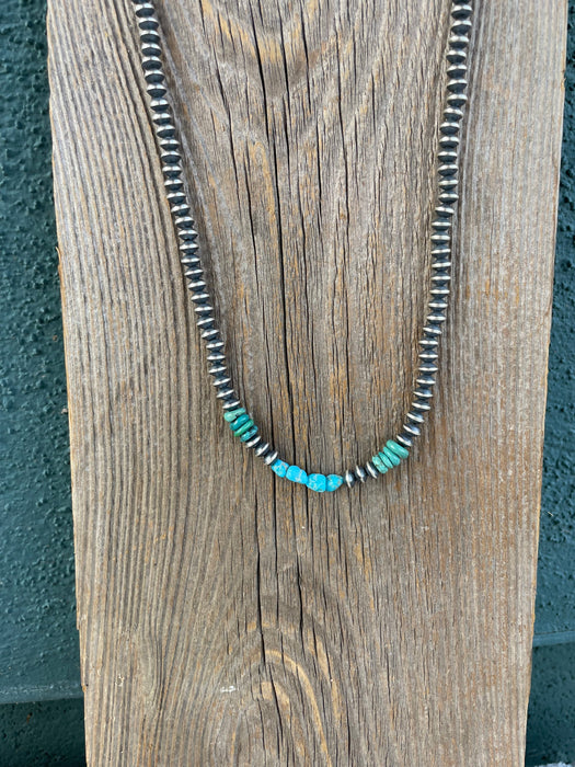 Navajo Turquoise And Sterling Silver Beaded 16in Necklace