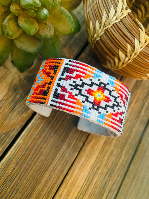 Navajo Made Beaded Leather Bracelet