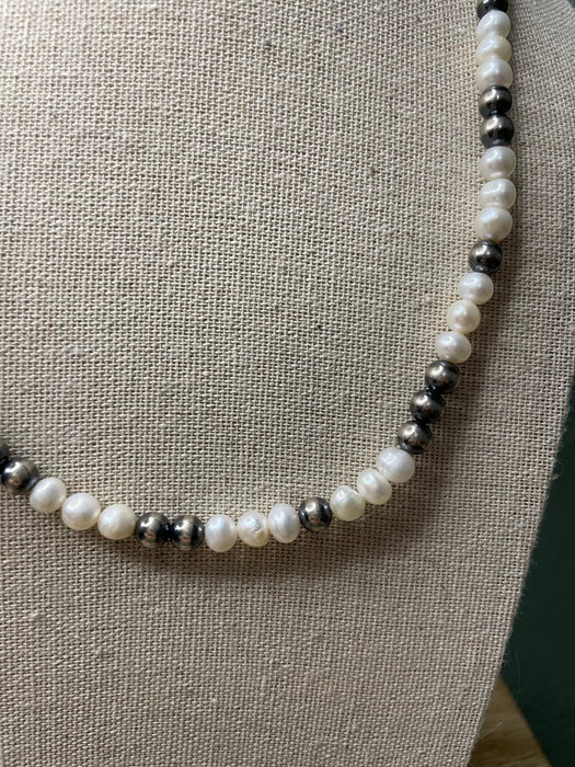 Handcrafted Sterling Silver and Freshwater Pearl Necklace 20”