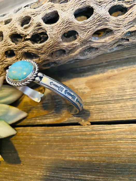 Navajo Sterling Silver & Turquoise Arrow Cuff Bracelet Signed