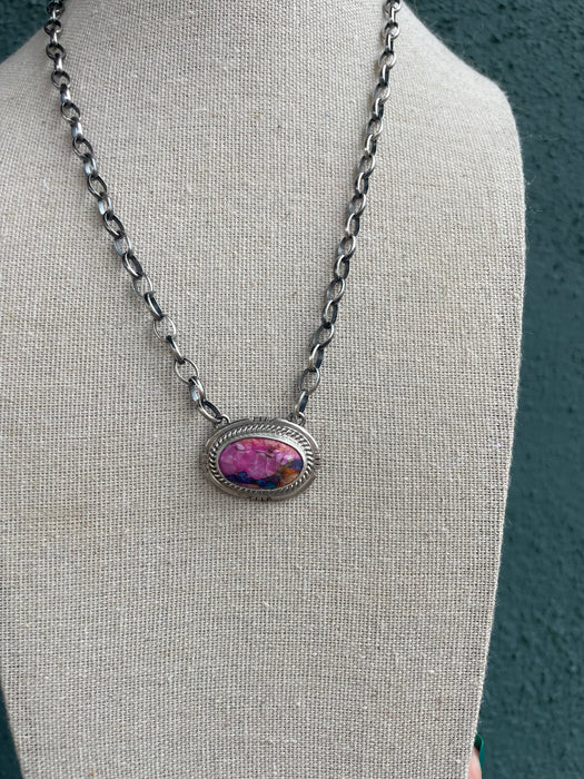 Navajo Sterling Silver & Pink Dream Mojave Necklace Signed