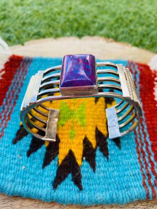 Navajo Purple Dream Mohave & Sterling Silver Cuff Bracelet Signed