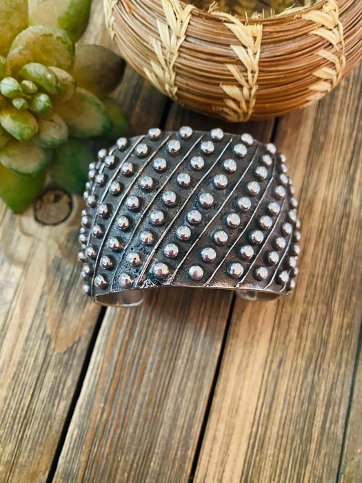 Navajo Hand Stamped Sterling Silver Dot Cuff Bracelet