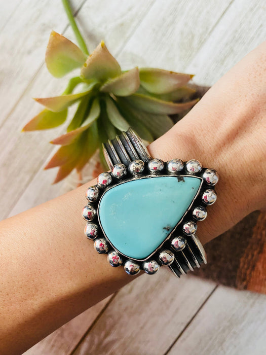 Navajo Turquoise & Sterling Silver Cuff Bracelet By Chimney Butte