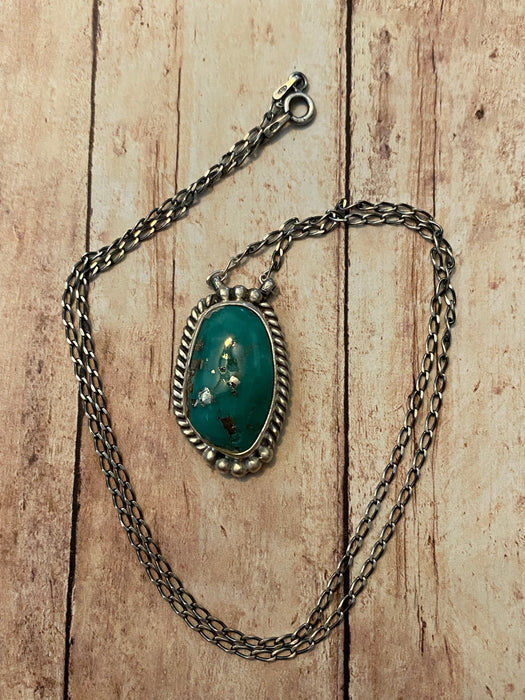 Navajo Sterling Silver And Turquoise Stone Southwest Necklace Signed