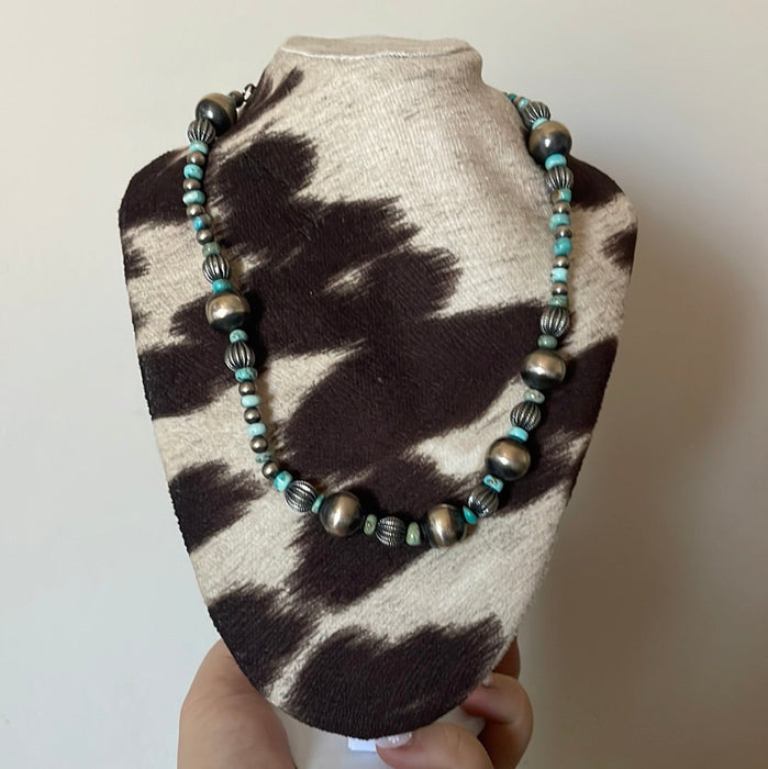 Handmade Sterling Silver & Turquoise Beaded Necklace